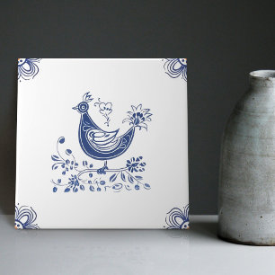 Carreau Delft Blue de style hollandais Oiseaux Fleurs Indi
