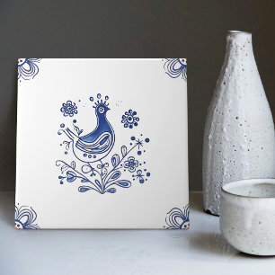 Carreau Delft Blue Dutch Style Fleurs d'oiseaux Indigo Cer