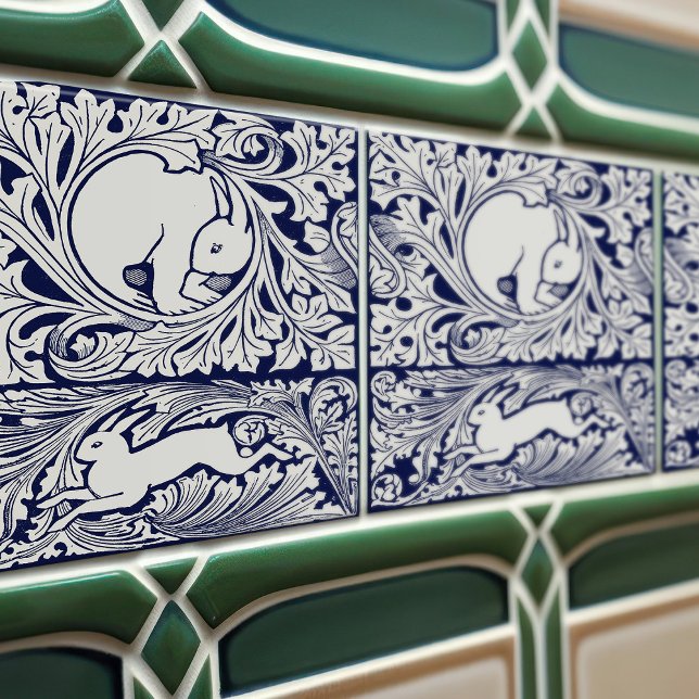 Carreau Delft Blue Victorian Hares Arts Crafts Mouvement (Créateur téléchargé)