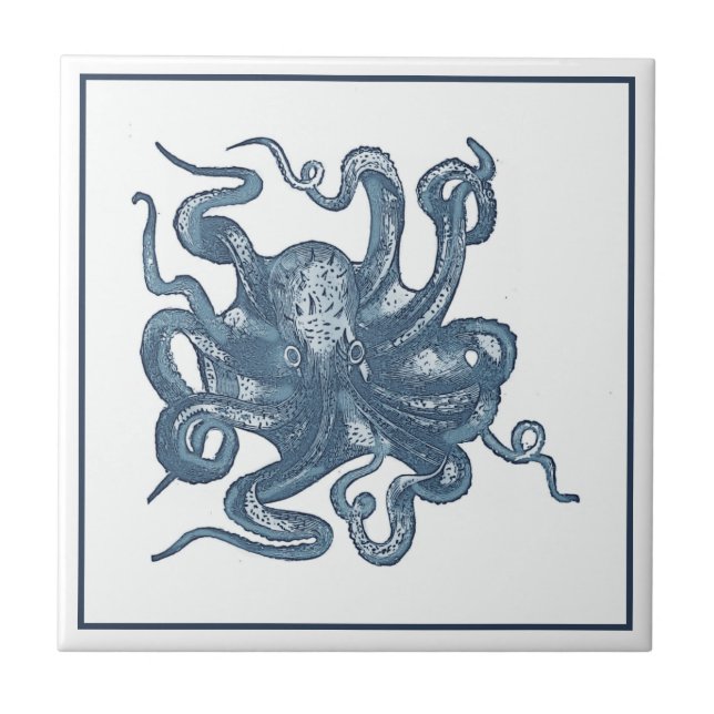 Carreau Delft Blue Vintage Steampunk Octopus ou Devilfish (Devant)