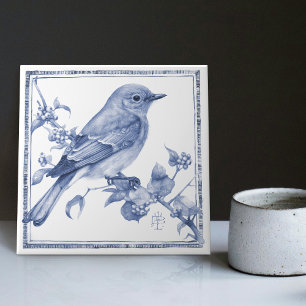 Carreau Delft Mountain Bluebird Art nouveau Spring Bird