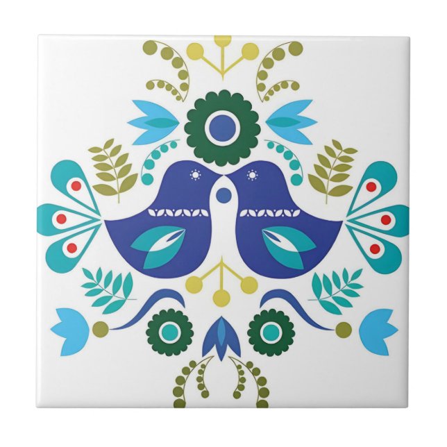 Carreau delft tuiles reproductions oiseaux colorés (Devant)