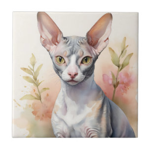 Carreau Délicat Aquarelle Cornish Rex Portrait