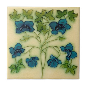 Carreau Délicat Art Nouveau Pilkington Blue Floral Repro
