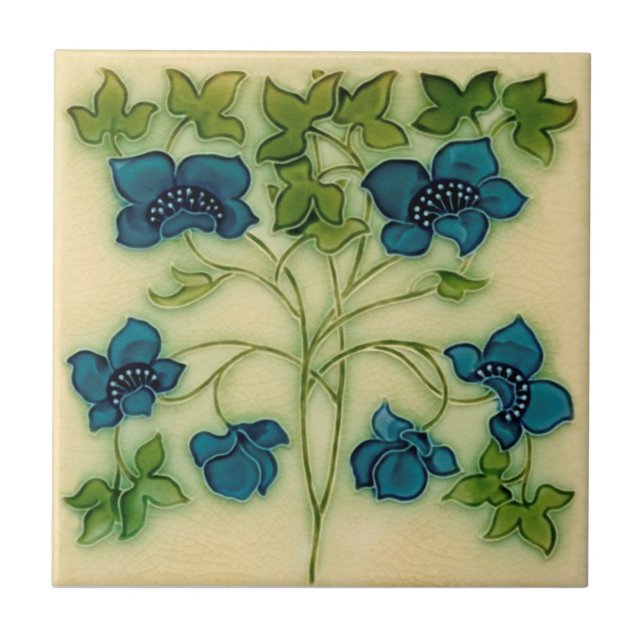 Carreau Délicat Art Nouveau Pilkington Blue Floral Repro (Devant)