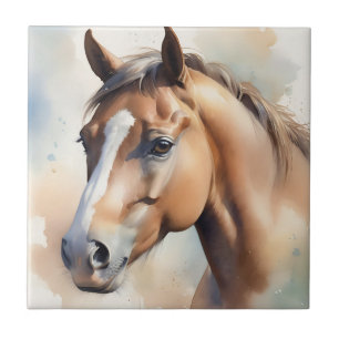 Carreau Délicat Portrait de Cheval Aquarelle en Pastel Dou