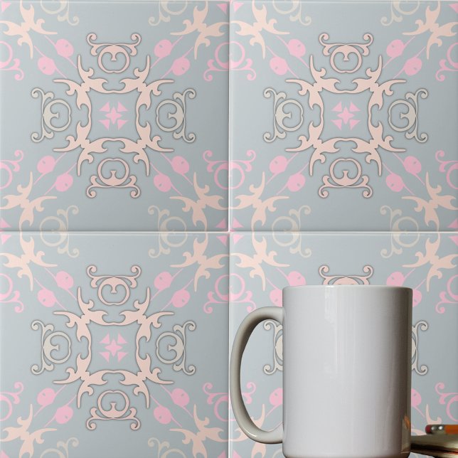 Carreau Délicat romantique Pastel Baroque Damask Motif (Créateur téléchargé)