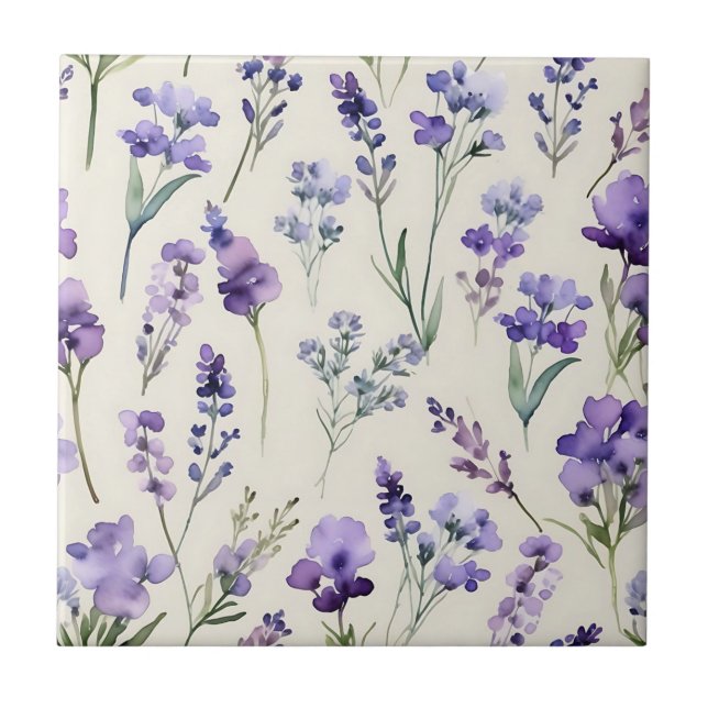 Carreau Delicate Lavender Dream aquarelle Floral (Devant)