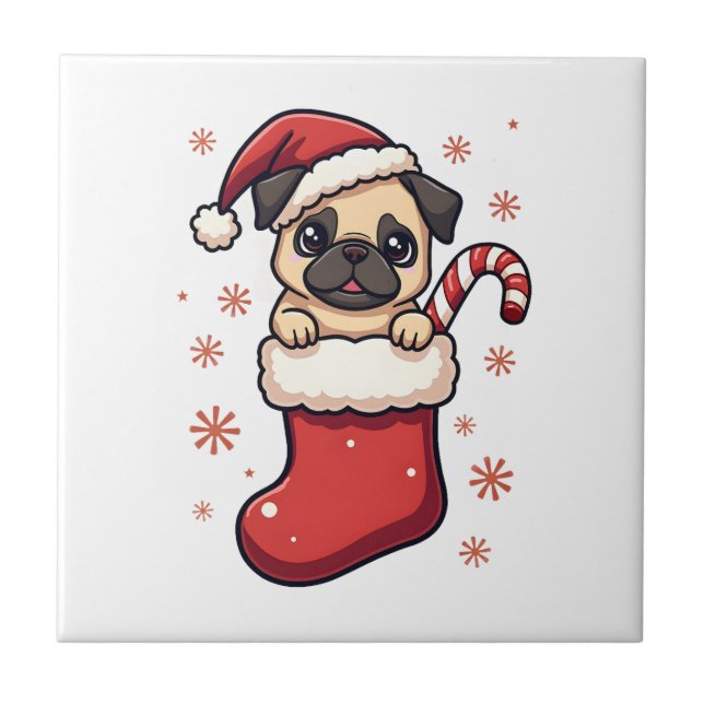 Carreau Délice de Pug de Noël (Devant)