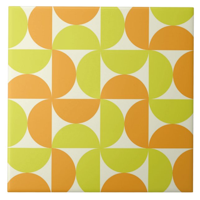 Carreau Demi-cercles de milieu de siècle orange et vert ci (Devant)