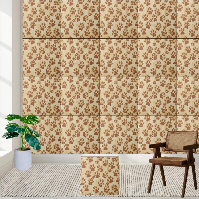 Carreau d'Empreinte de patte Brown doré (Golden Brown Paw Print Pattern Tile)