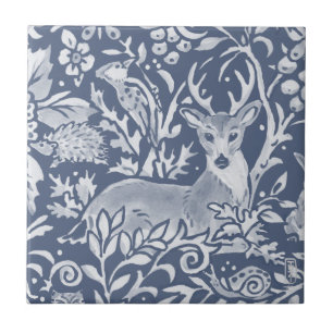 Carreau Denim Blue Deer Forêt de bois Ornat animal 
