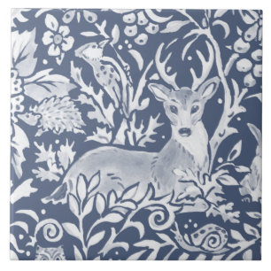 Carreau Denim Blue MURAL Bois animal cerf en haut à gauche