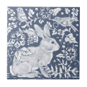 Carreau Denim Blue Rabbit Bunny Birds Floral Dedham Delft