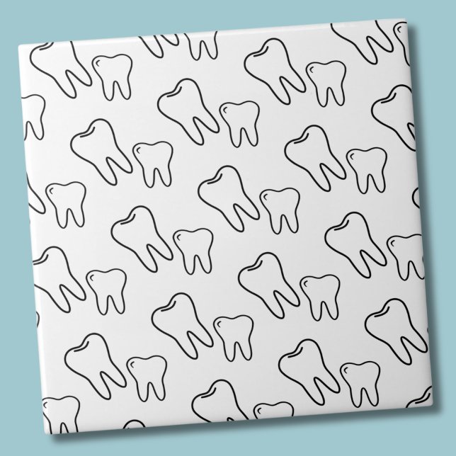 Carreau Dent (Cute Simple Black White Dentist Tooth Pattern Ceramic Tile)
