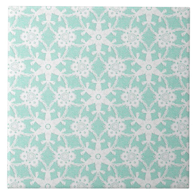 Carreau Dentelle antique - blanc et bleu aqua (Devant)