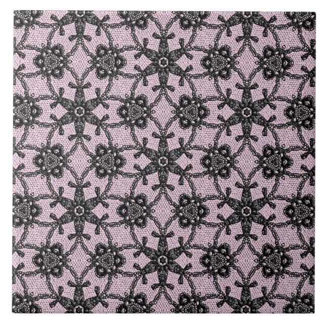 Carreau Dentelle antique - noir et rose glacé (Devant)