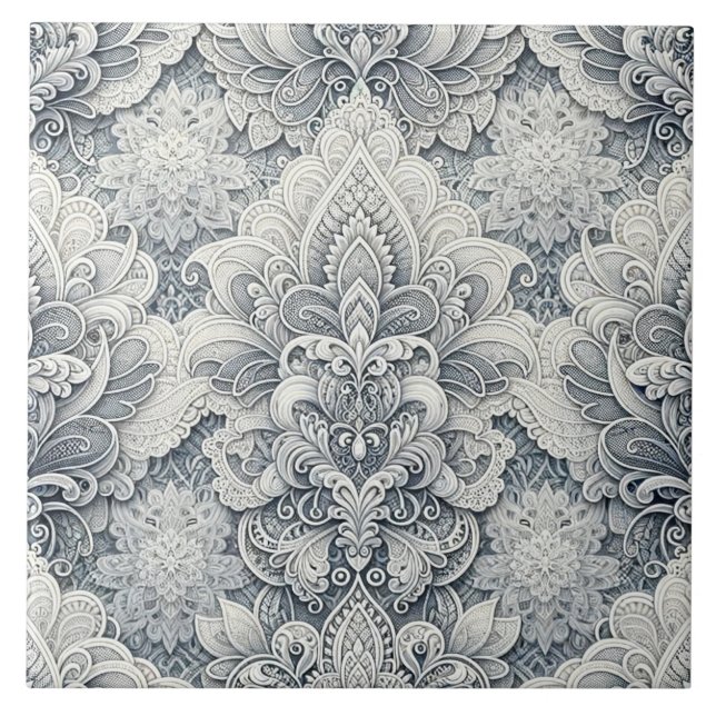 Carreau Dentelle Blanche Douce, Accents Argent, Luxe Incom (Devant)