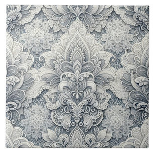 Carreau Dentelle blanche douce, accents argentés, luxe san