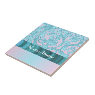 Carreau Dentelle damassée rose et bleu pâle