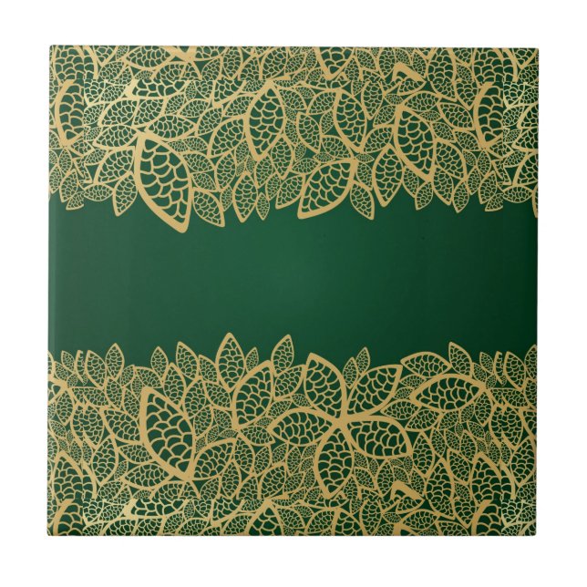 Carreau Dentelle d'or de feuille sur l'arrière - plan vert (Devant)