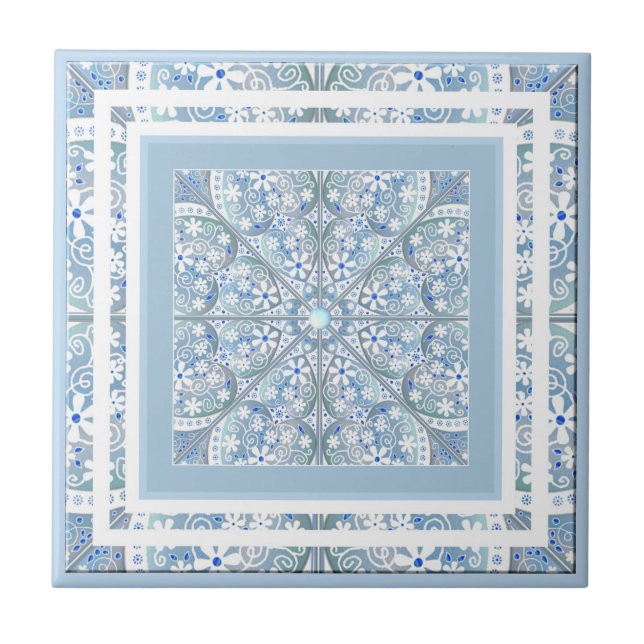 Carreau Dentelle en céramique bleu clair (Devant)