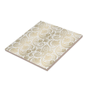 Carreau Dentelle Florale Blanche Et Or Paisley 2