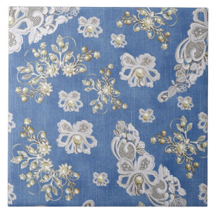 Carreau Dentelles et perles texturées Denim