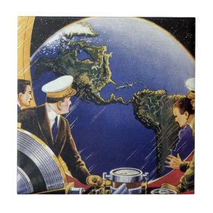 Carreau Des astronautes de science-fiction vintages orbite