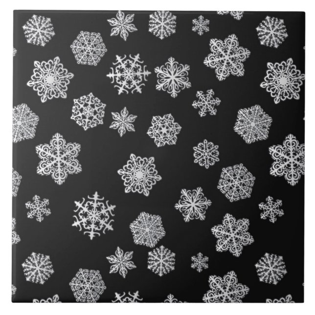 Carreau Des flocons d'argent sur un arrière - plan noir (Devant)