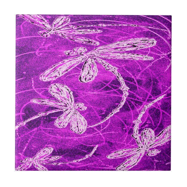 Carreau Des libellules argentées sur un ciel magenta magiq (Devant)