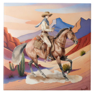 Carreau désert de cowgirl occidentale mignonne