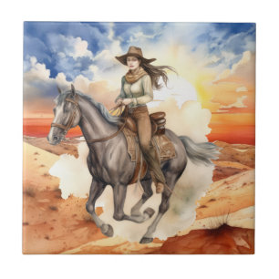 Carreau désert de cowgirl occidentale mignonne