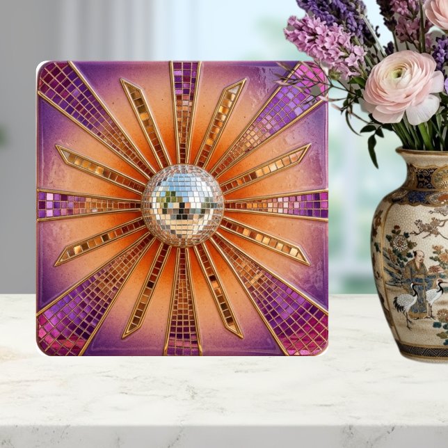 Carreau Désert Disco Éclat de soleil Violet Rétro Coucher  (Créateur téléchargé)