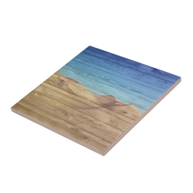 Carreau Desert Sand Dunes Beautiful Blue Sky On Wood Grain (Côté)