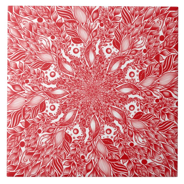 Carreau Design à feuilles florales rouges (Devant)