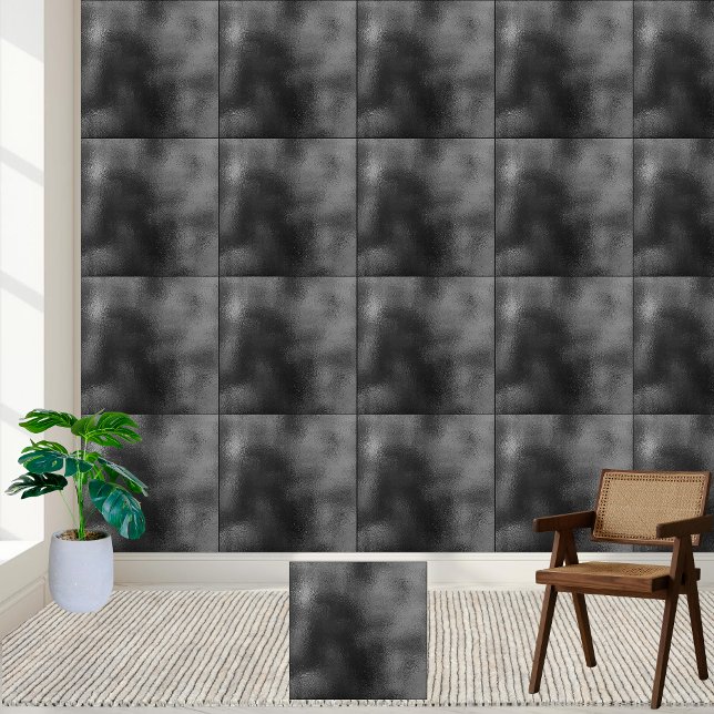 Carreau Design abstrait texturé moderne noir et gris (Modern Black and Gray Textured Abstract Design Ceramic Tile)