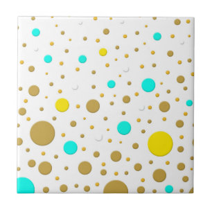 Carreau Design Amusant Moderne Turquoise Jaune Blanc Or Po