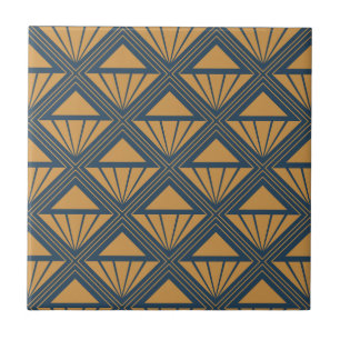Carreau Design Art déco or et bleu foncé avec des rhombus