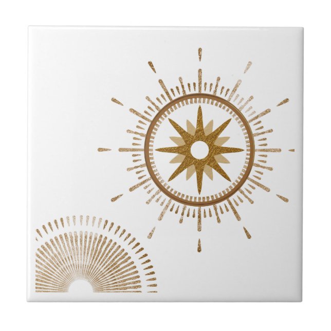 Carreau Design céleste moderne Gold & White Starburst (Devant)