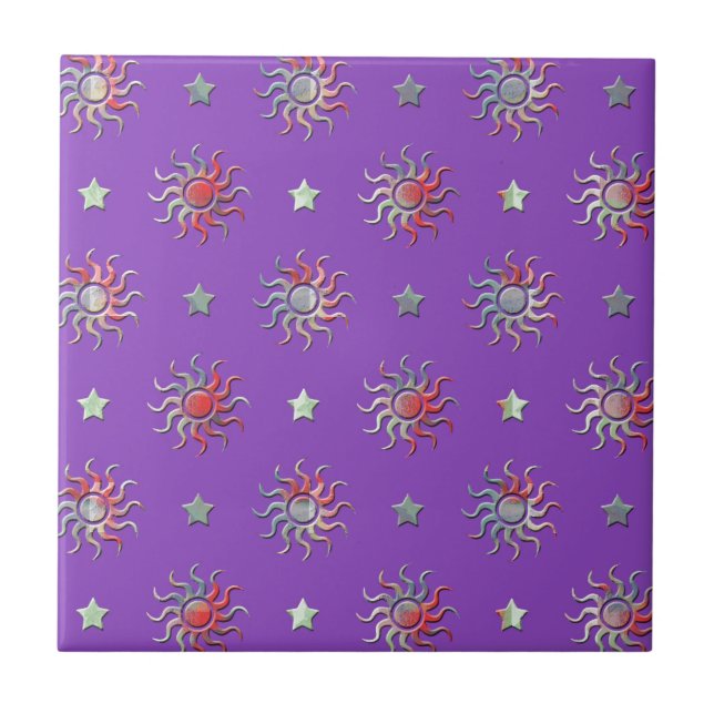Carreau Design coloré soleil et étoiles (Devant)