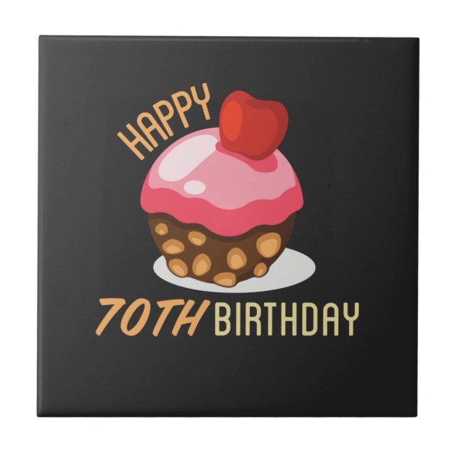 Carreau Design de 70e anniversaire mignon avec gâteau au c (Devant)
