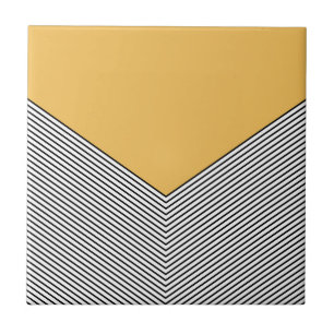 Carreau Design de chevrons noir et blanc et triangle jaune