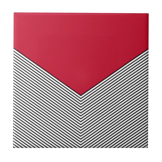 Carreau Design de chevrons noir et blanc et triangle rouge (Devant)