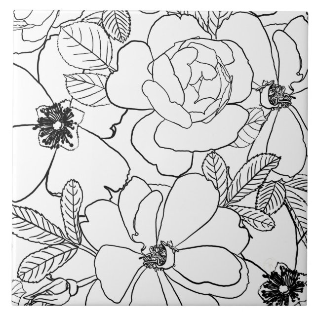 Carreau Design de dessin élégant Rose Floral Line (Devant)
