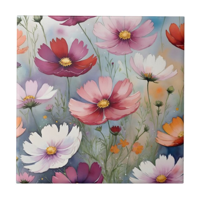 Carreau Design de fleurs cosmos coloré (Devant)