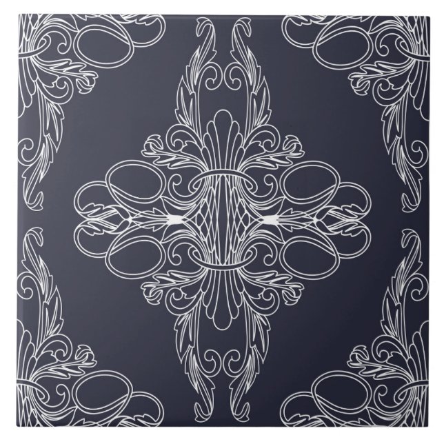 Carreau Design de luxe, motif floral, bleu marine, blanc (Devant)
