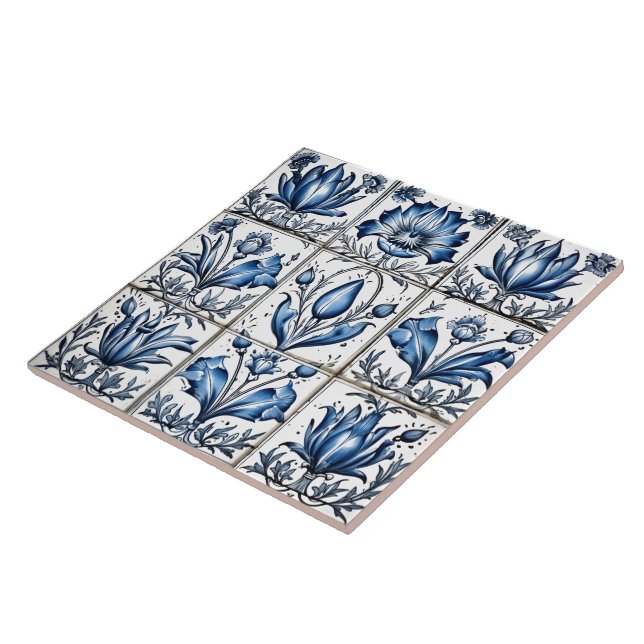 Carreau Design de tuiles en azulejo en bleu foncé et rusti (Côté)
