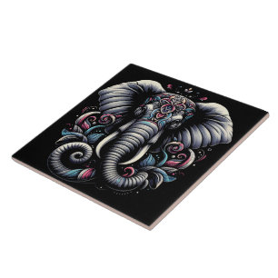 Carreau Design d'éléphant fleuri orné