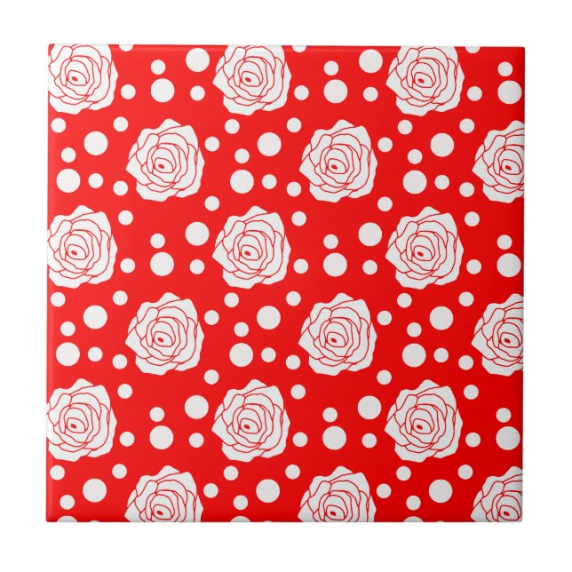 Carreau Design d'illustrations florales Pois en rouge blan (Devant)